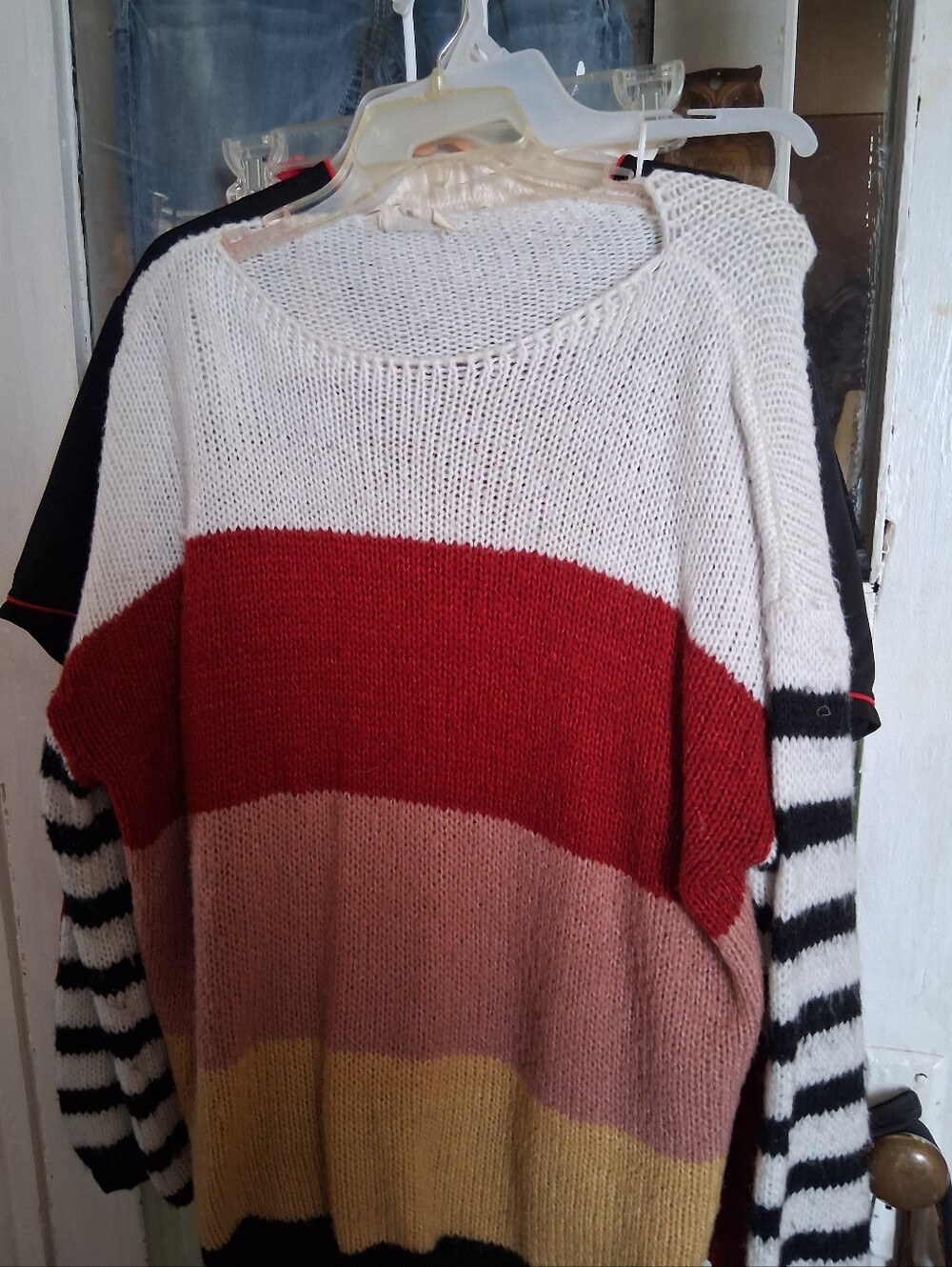 ADORA Colorblock Scoop Neck Sweater in White, Red, Pink & Yellow